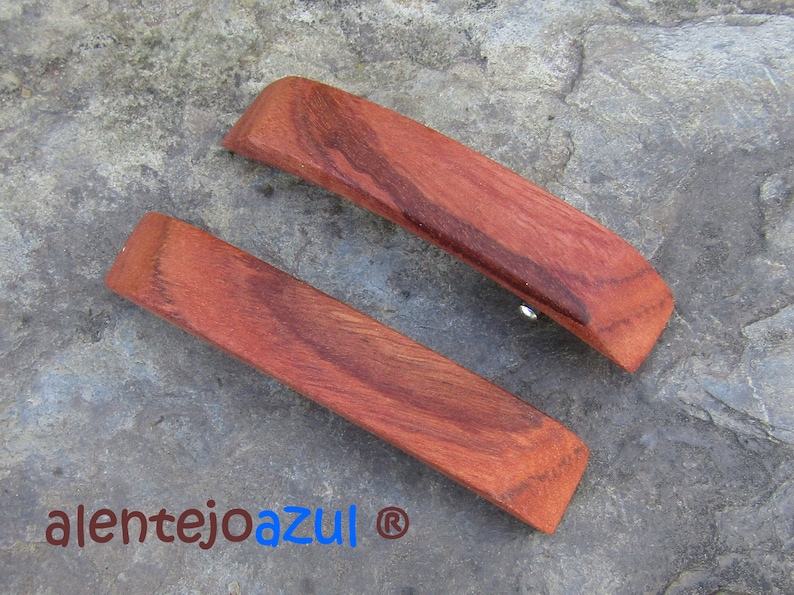 Set 2 mini barrettes red eucalyptus wood rectangular hairpin clip hair slide wooden alentejoazul vegan handmade portugal french barrette image 1