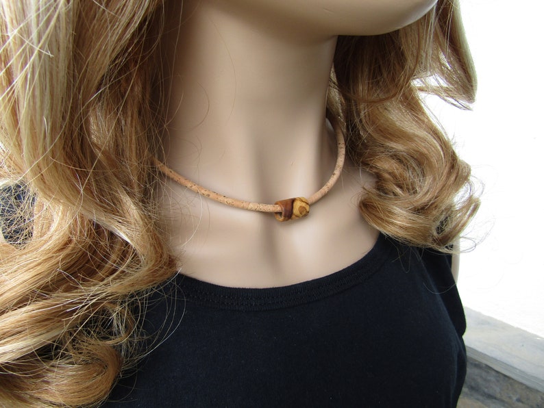 Necklace Olive Wood Cork Cord Natural Tube Pendant Stainless Etsy