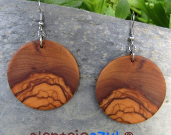 Oorbellen olijfhout hoepels hout 4 cm houten sieraden cirkels olijf alentejoazul oorringen rond licht boho hippie vegan natuurlijk