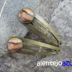 Lot 2 hair snap clips olive wood wooden hairpin hair slide wooden jewelry alentejoazul vegan handmade portugal barrette olive tree bobby pin image 4