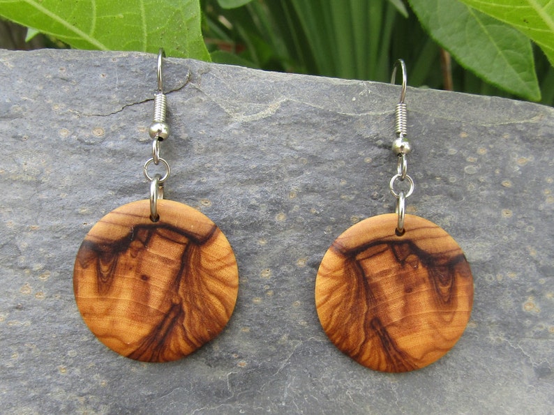 Pendientes Aros madera de olivo Madera 2,5 cm Joyas madera Círculos Pendientes aro alentejoazul redondos ligero boho hippy vegano natural imagen 3