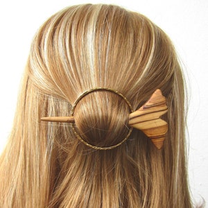 Hairpin Ginkgo leaf olive wood circle ring Hairfork shawl pin bun Hair stick wooden hair slide round barrette leaves scarf pin alentejoazul image 1