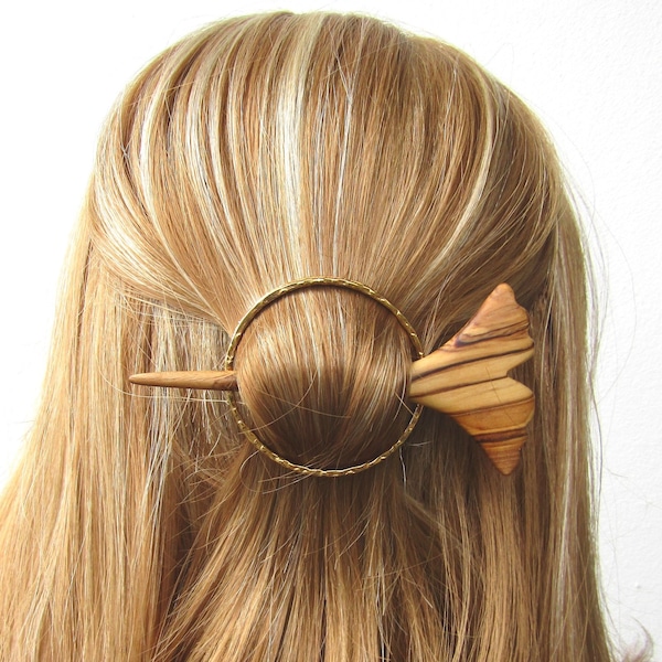 Hairpin Ginkgo leaf olive wood circle ring Hairfork shawl pin bun Hair stick wooden hair slide round barrette leaves scarf pin alentejoazul