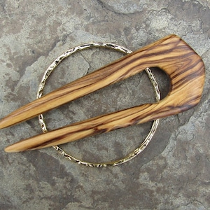 Hairpin olive wood circle ring mini Hairfork 2 prong shawl pin half bun Hair stick wooden hair clip slide round barrette alentejoazul image 4