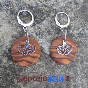Earrings olive wood Ginkgo leaf leaves Hoops 0.78 2 cm créoles circle wooden earhangers alentejoazul natural jewelry portugal boho hippy image 3