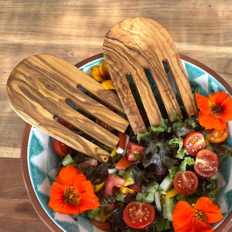 Salad servers olive wood Hands claws Fork spoon wooden serving cutlery alentejoazul gourmet cooking kitchen utensil chef gift portugal cook image 2