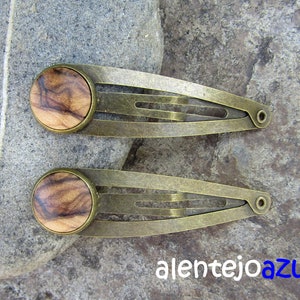 Lot 2 hair snap clips olive wood wooden hairpin hair slide wooden jewelry alentejoazul vegan handmade portugal barrette olive tree bobby pin image 7