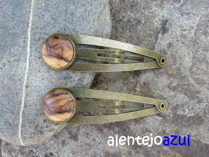 Lot 2 hair snap clips olive wood wooden hairpin hair slide wooden jewelry alentejoazul vegan handmade portugal barrette olive tree bobby pin image 7