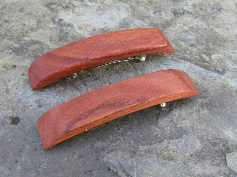 Set 2 mini barrettes red eucalyptus wood rectangular hairpin clip hair slide wooden alentejoazul vegan handmade portugal french barrette image 4