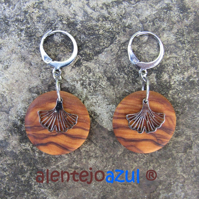 Earrings olive wood Ginkgo leaf leaves Hoops 0.78 2 cm créoles circle wooden earhangers alentejoazul natural jewelry portugal boho hippy image 9