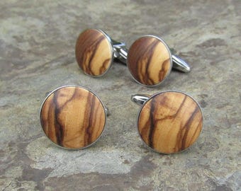 Cuff Links olive wood stainless steel cuffs wooden men gift man present groom vegan natural alentejoazul country wedding 5th Anniversary