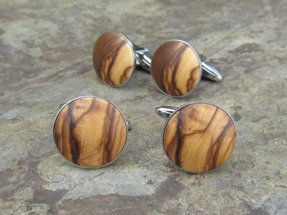 Cuff Links olive wood stainless steel men gift man present groom