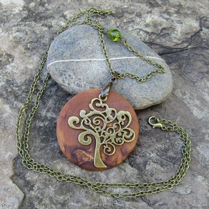 Necklace olive wood Tree of Life green bronze chain wooden jewelry alentejoazul amulet talisman olive tree pendant vegan portugal image 1