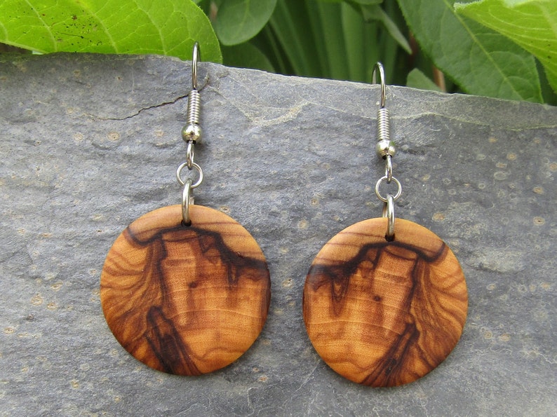 Pendientes Aros madera de olivo Madera 2,5 cm Joyas madera Círculos Pendientes aro alentejoazul redondos ligero boho hippy vegano natural imagen 2