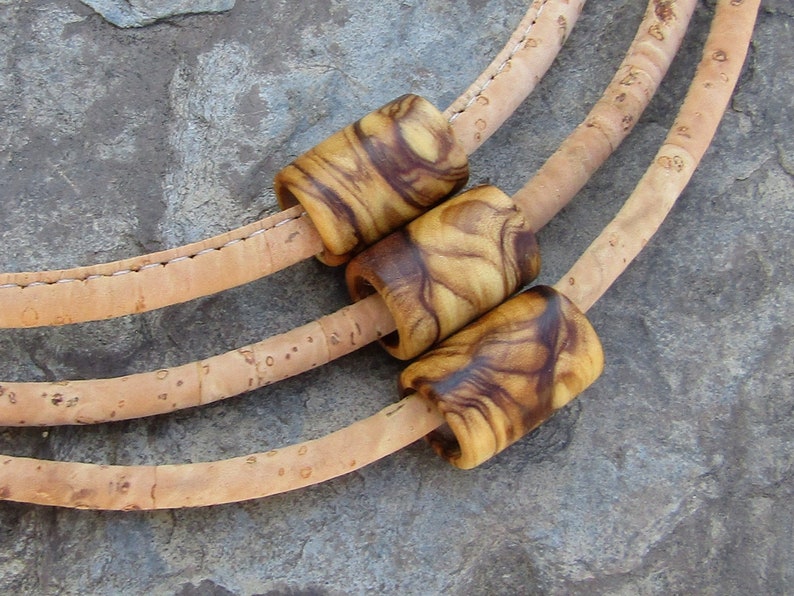 Necklace Olive Wood Cork Cord Natural Tube Pendant Stainless Etsy