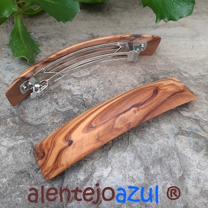 Barrette olive wood extra large thick hair slide clip wooden alentejoazul rectangular vegan handmade portugal french barrette sustainable image 2