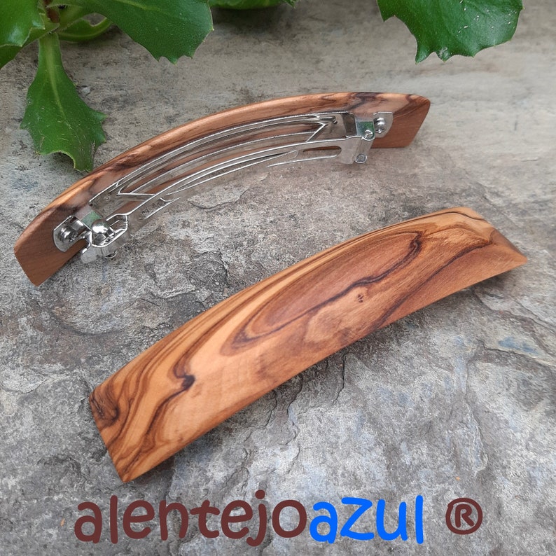 Barrette bois d'olivier pince à cheveux bois alentejoazul natural portugal artisan barrette française pour les cheveux épais rectangulaire image 2