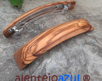 Haarklem olijfhout Barrette hout haarspeld rechthoekig houten alentejoazul portugal handgemaakt