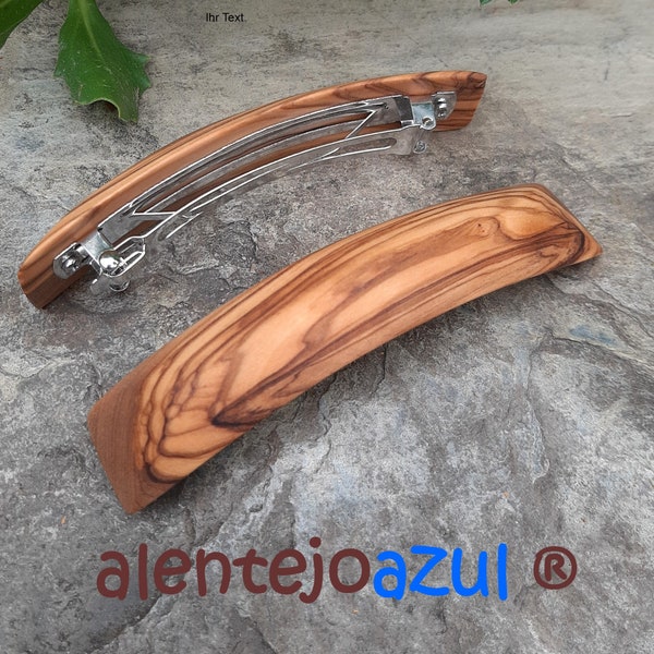 Barrette bois d'olivier pince à cheveux bois alentejoazul natural portugal artisan barrette française pour les cheveux épais rectangulaire