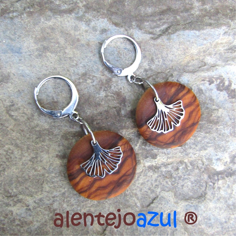 Earrings olive wood Ginkgo leaf leaves Hoops 0.78 2 cm créoles circle wooden earhangers alentejoazul natural jewelry portugal boho hippy image 7