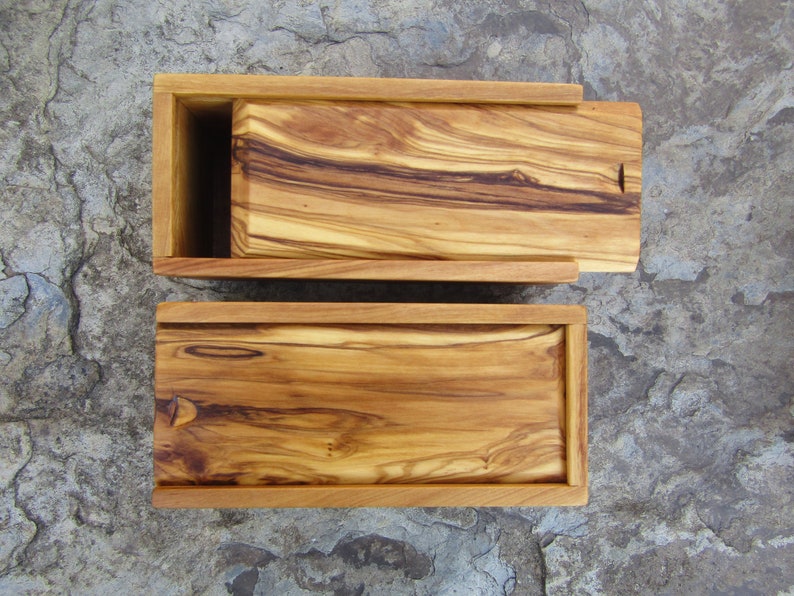 stash box olive wood case rectangular sliding lid wooden box alentejoazul office desk , present men,wooden crate natural image 2