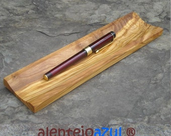 Porte Stylo bois d'olivier plumier stylo plateau étagère alentejoazul bureau stockage, présent hommes, bois naturel portugal