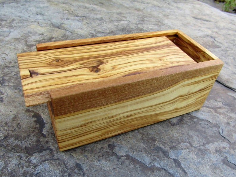 stash box olive wood case rectangular sliding lid wooden box alentejoazul office desk , present men,wooden crate natural image 10