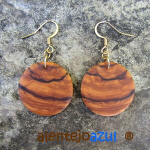 Pendientes Aros madera de olivo Madera 2,5 cm Joyas madera Círculos Pendientes aro alentejoazul redondos ligero boho hippy vegano natural 2 Ear wire Gold