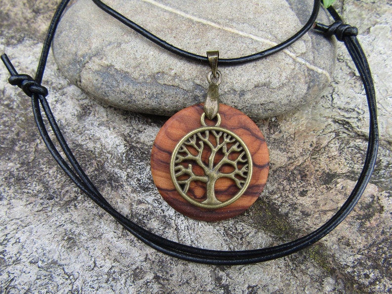 Necklace olive wood Tree of Life leather black wooden jewelry alentejoazul amulet talisman olive tree pendant portugal boho hippy image 2