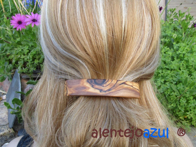 Barrette olive wood extra large hair clip hair slide wooden alentejoazul rectangular vegan handmade portugal french barrette thick hair image 8