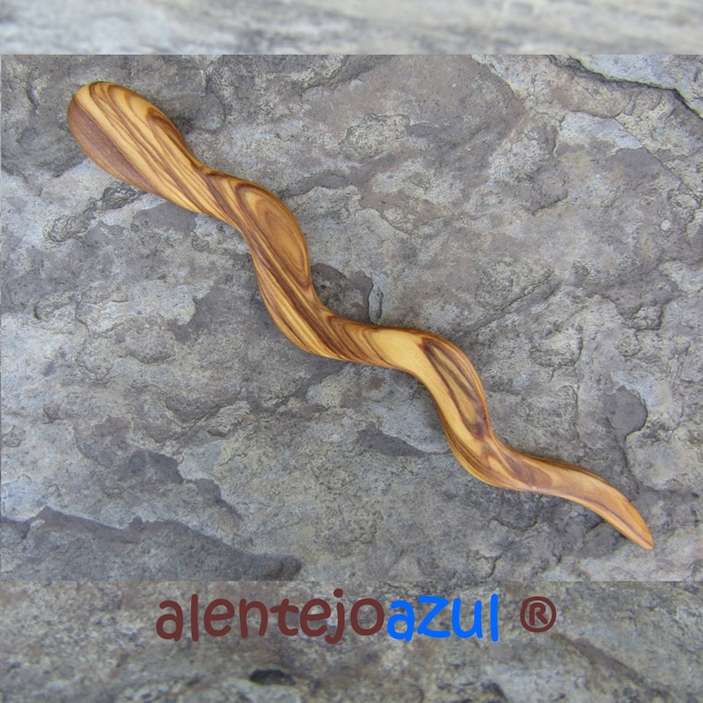 Haarnadel Schlange Olivenholz Haarstab Holz Schalpin oliva olivenbaum alentejoazul haarforke schalnadel haarstick haarschmuck portugal cobra imagen 1