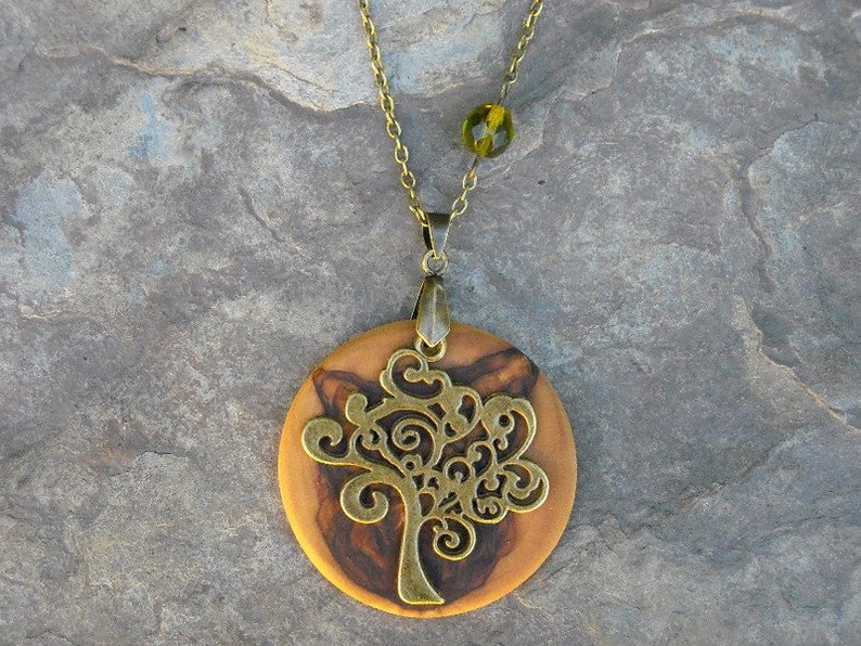 Necklace olive wood Tree of Life green bronze chain wooden jewelry alentejoazul amulet talisman olive tree pendant vegan portugal image 5