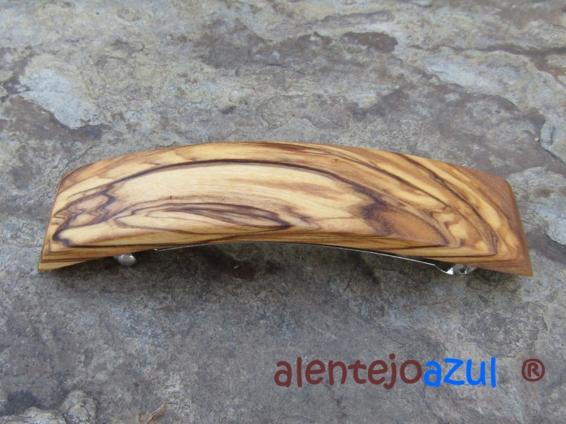 Barrette olive wood extra large hair clip hair slide wooden alentejoazul rectangular vegan handmade portugal french barrette thick hair image 6