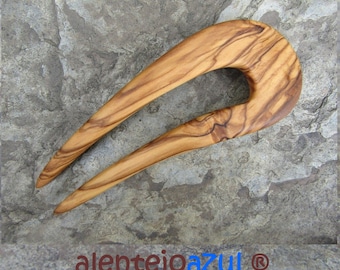Hair fork olive wood 2 prong curved handcrafted hair stick hair slide wooden alentejoazul Hair pin hair toy accessoires natural handmade