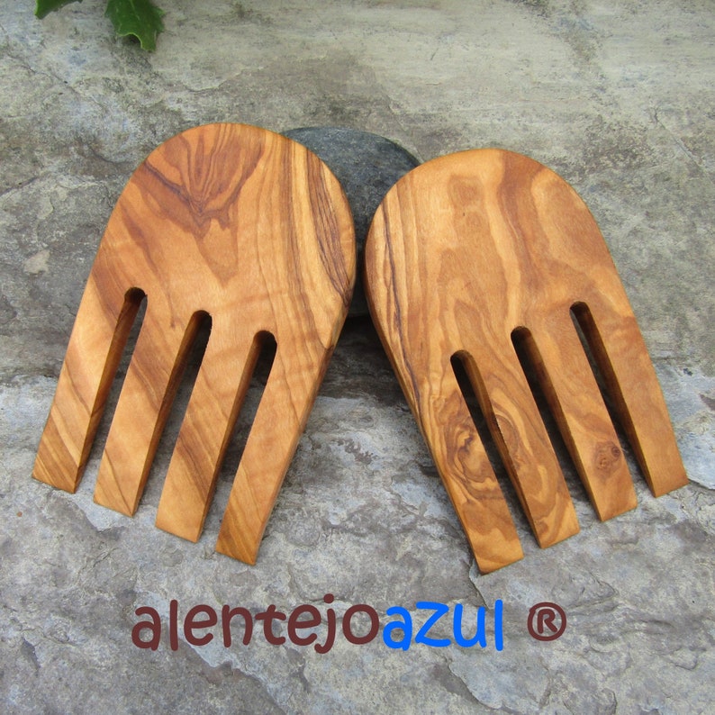 Salad servers olive wood Hands claws Fork spoon wooden serving cutlery alentejoazul gourmet cooking kitchen utensil chef gift portugal cook image 6