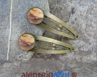 Set 2 pince à cheveux bois d'olivier bois alentejoazul natural portugal artisan barrette mini  bijoux bois clip épingles cheveux bronze