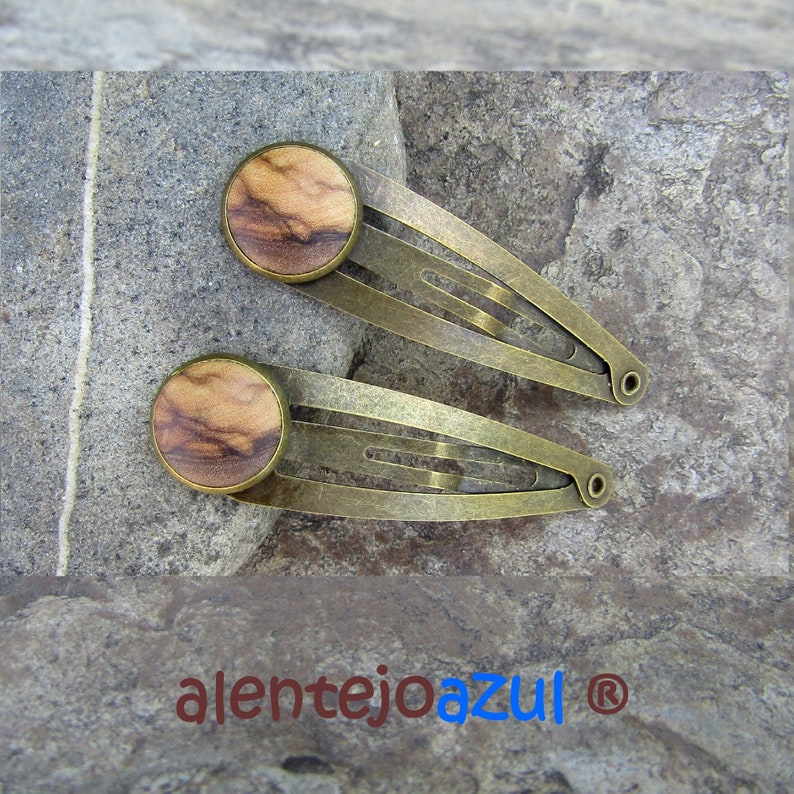 Lot 2 hair snap clips olive wood wooden hairpin hair slide wooden jewelry alentejoazul vegan handmade portugal barrette olive tree bobby pin image 1