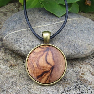 Necklace olive wood wooden cabochon bronze chain medallion wood , alentejoazul talisman wooden jewelry boho hippy amulet christmas gift