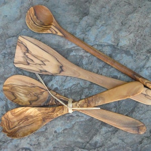 Ensemble Couverts salade Cuillère Spatule bois d'olivier Fourchette cuillère servir bois alentejoazul ustensile cuisine chef cadeau portugal image 3