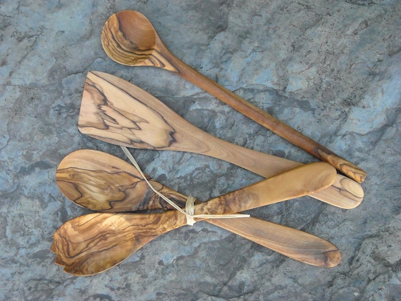 Ensemble Couverts salade Cuillère Spatule bois d'olivier Fourchette cuillère servir bois alentejoazul ustensile cuisine chef cadeau portugal image 3