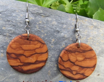 Earrings olive wood Hoops 1.18 " Diameter 3 cm créoles circle disk round wooden earhangers alentejoazul natural jewelry portugal boho hippy