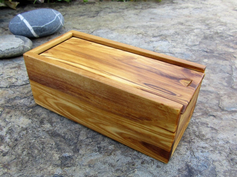 stash box olive wood case rectangular sliding lid wooden box alentejoazul office desk , present men,wooden crate natural image 7