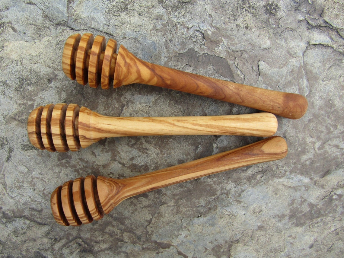 KEMUZ 4 Stück Honiglöffel Aus Holz Mit Wabendesign - Tropffreier