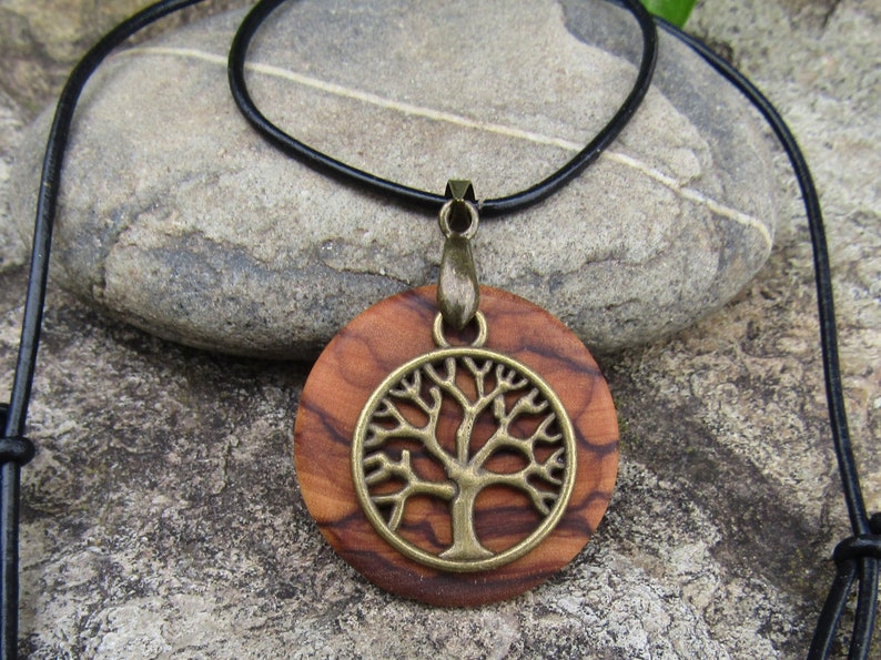 Necklace olive wood Tree of Life leather black wooden jewelry alentejoazul amulet talisman olive tree pendant portugal boho hippy image 7