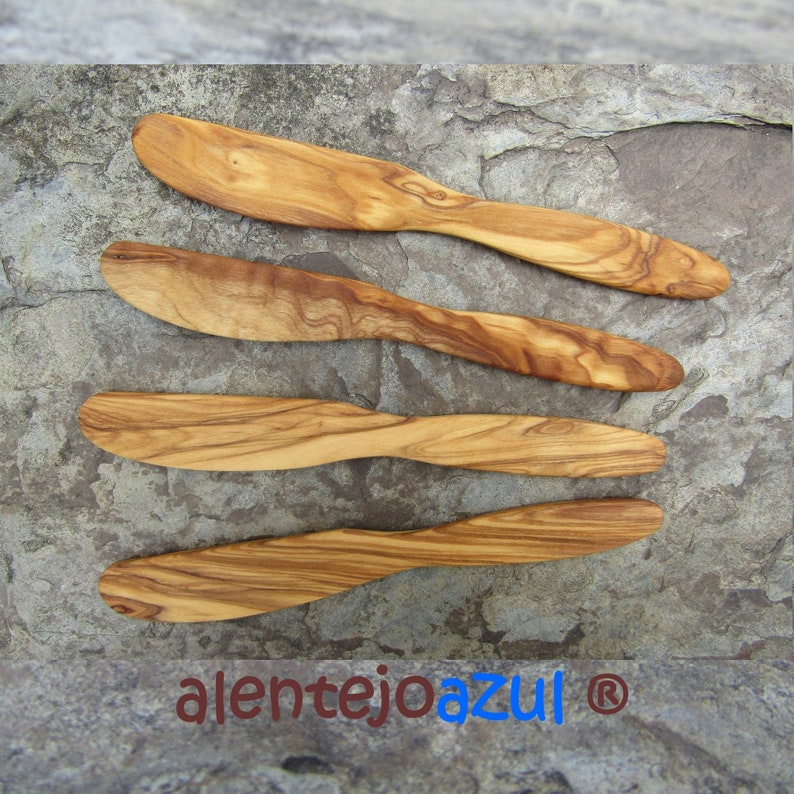 4 Butter Knifes olive wood spreader children's knife alentejoazul wooden knife breakfast kitchen gourmet vegan cutlery olive tree portugal image 1