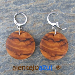 Pendientes Aros madera de olivo Madera 2,5 cm Joyas madera Círculos Pendientes aro alentejoazul redondos ligero boho hippy vegano natural 3 Lever back Silver