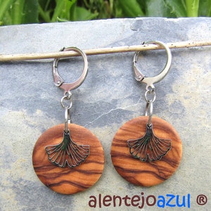 Earrings olive wood Ginkgo leaf leaves Hoops 0.78 2 cm créoles circle wooden earhangers alentejoazul natural jewelry portugal boho hippy image 8