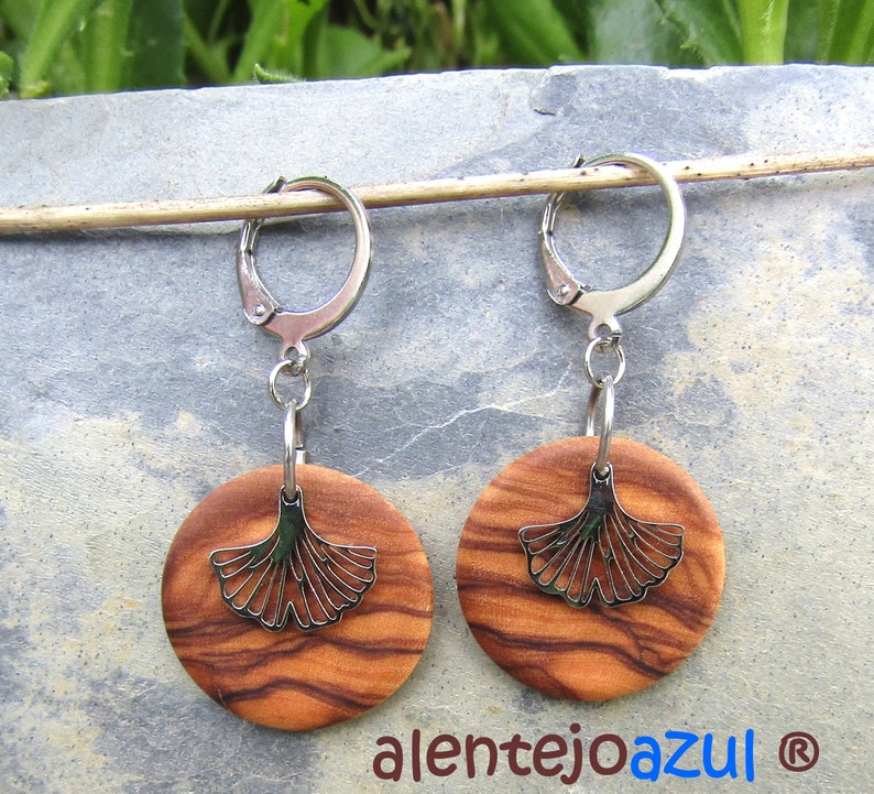 Earrings olive wood Ginkgo leaf leaves Hoops 0.78 2 cm créoles circle wooden earhangers alentejoazul natural jewelry portugal boho hippy image 8