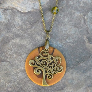 Necklace olive wood Tree of Life green bronze chain wooden jewelry alentejoazul amulet talisman olive tree pendant vegan portugal image 8