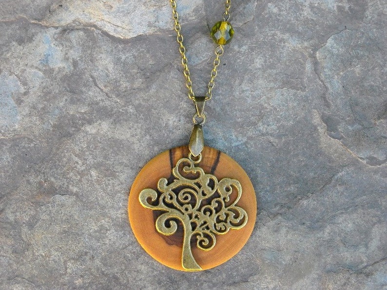 Necklace olive wood Tree of Life green bronze chain wooden jewelry alentejoazul amulet talisman olive tree pendant vegan portugal image 8